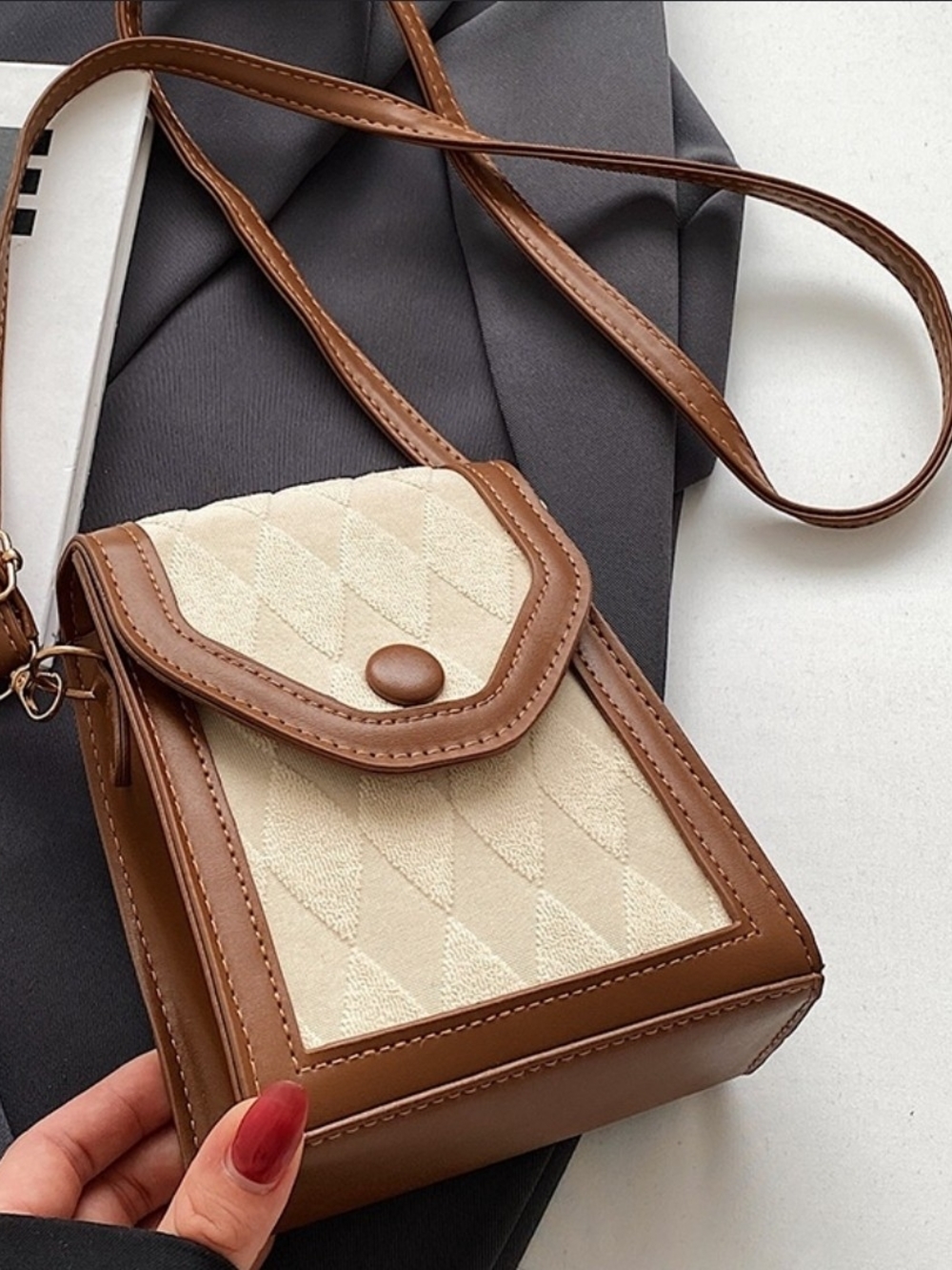 Brown and Cream Crossbody Shoulder Bag - Unbranded For CP/KEYS etc. As Is